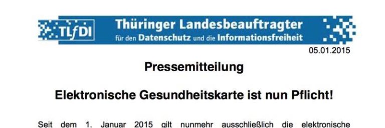 Thüringer Landesdatenschutzbeauftragter informiert über Einführung der elektronischen Gesundheitskarte